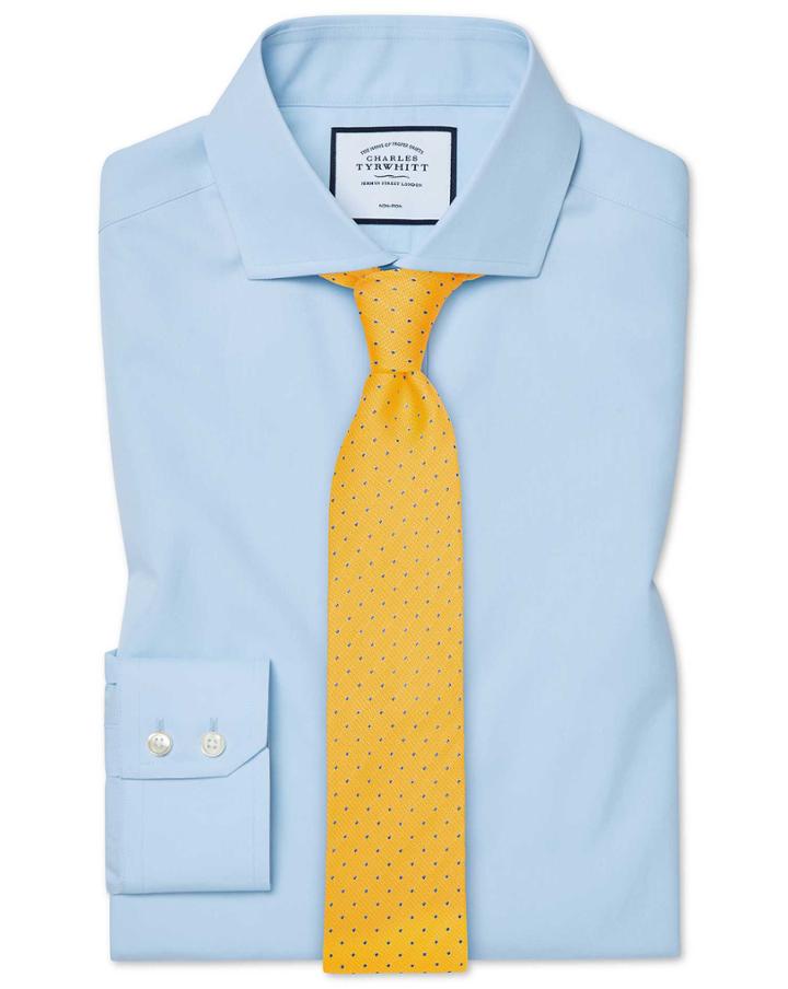  Slim Fit Non-iron Cutaway Sky Blue Tyrwhitt Cool Cotton Dress Shirt Single Cuff Size 14.5/33 By Charles Tyrwhitt