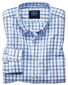  Extra Slim Fit Non-iron White And Blue Large Check Cotton Casual Shirt Single Cuff Size Xs By Charles Tyrwhitt
