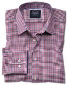  Classic Fit Non-iron Red And Navy Gingham Oxford Cotton Casual Shirt Single Cuff Size Large By Charles Tyrwhitt