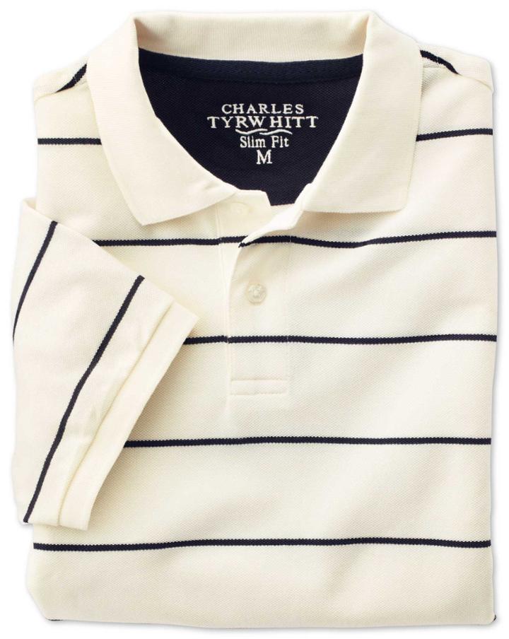 Charles Tyrwhitt Charles Tyrwhitt Slim Fit White And Navy Striped Pique Polo Shirt