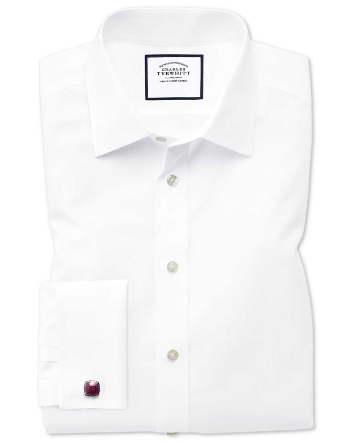 Charles Tyrwhitt Classic Fit Non-iron Poplin White Cotton Dress Shirt Single Cuff Size 15/35 By Charles Tyrwhitt