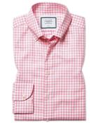  Slim Fit Button-down Business Casual Non-iron With Pink Check Cotton Tencel Dress Shirt Tencel&trade; Single Cuff Size 14.5/33 By Charles Tyrwhitt