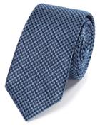  Sky Blue And Navy Mini Puppytooth Slim Silk Tie By Charles Tyrwhitt