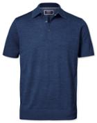  Mid Blue Merino Wool Polo Collar Short Sleeve Sweater Size Medium By Charles Tyrwhitt