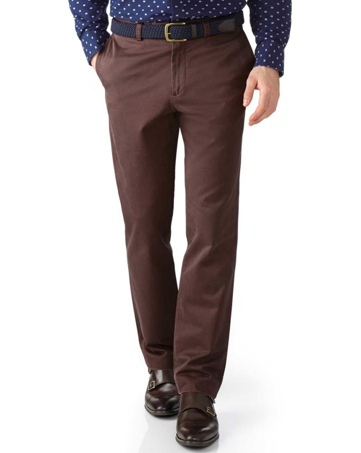 Charles Tyrwhitt Charles Tyrwhitt Brown Slim Fit Flat Front Cotton Chino Pants Size W30 L38