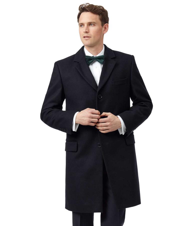  Navy Italian Wool And Cashmere Overwool/cashmere Coat Size 40 By Charles Tyrwhitt