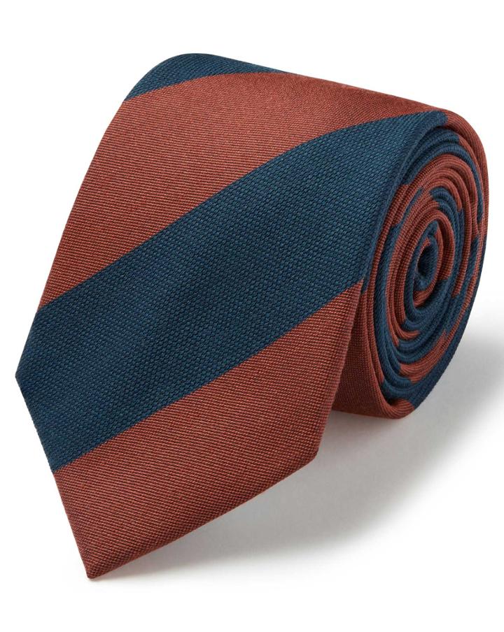  Orange And Teal Wide Stripe Wool Silk Block Stripe Classic Tie By Charles Tyrwhitt