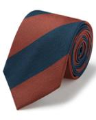  Orange And Teal Wide Stripe Wool Silk Block Stripe Classic Tie By Charles Tyrwhitt