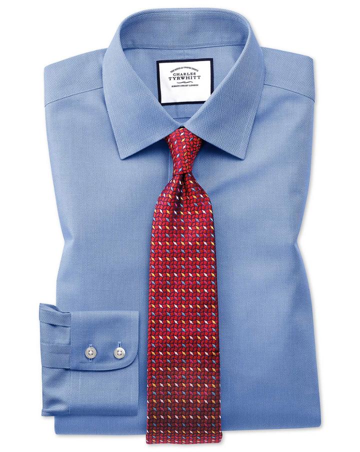 Charles Tyrwhitt Slim Fit Non-iron Royal Panama Blue Cotton Dress Shirt French Cuff Size 15/34 By Charles Tyrwhitt