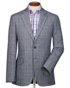  Classic Fit Blue Prince Of Wales Checkered Linen Mix Linen Jacket Size 40 By Charles Tyrwhitt