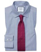  Classic Fit Non-iron Navy Bengal Stripe Cotton Dress Shirt Single Cuff Size 15/33 By Charles Tyrwhitt
