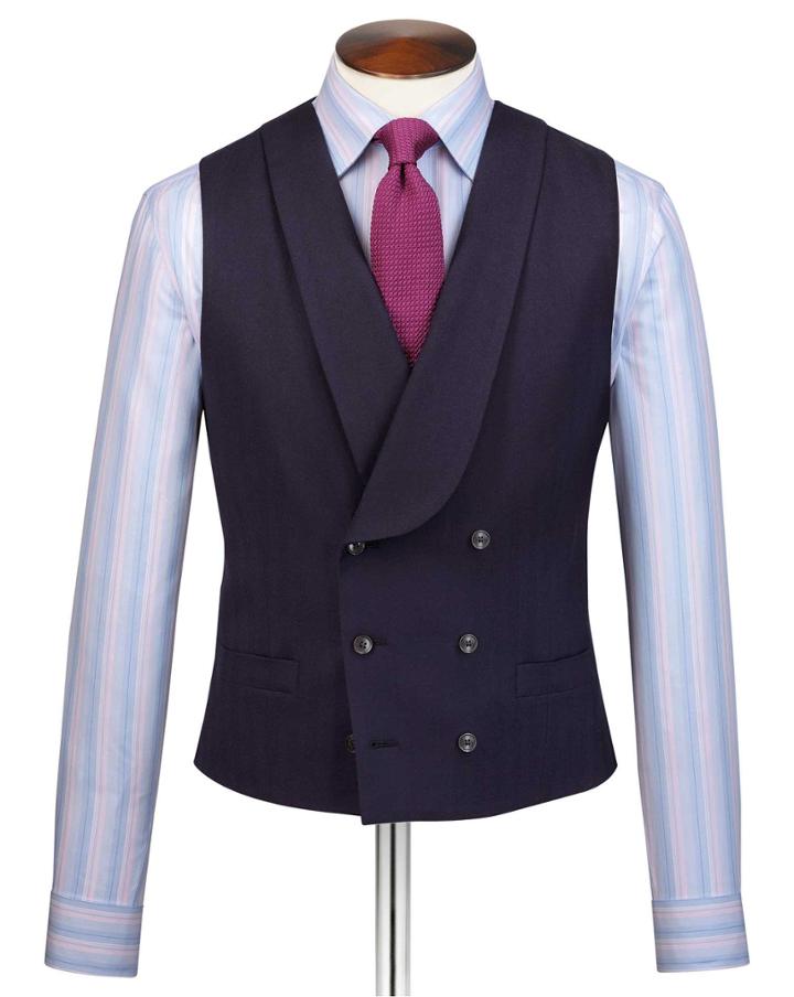  Navy Adjustable Fit British Luxury Suit Wool Vest Size W38 By Charles Tyrwhitt