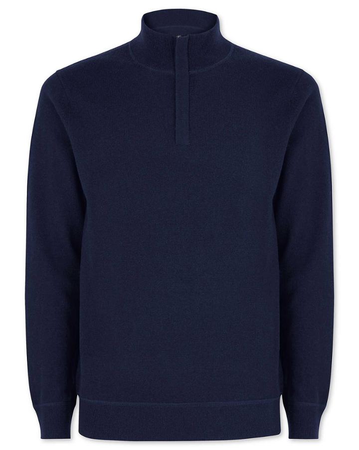  Navy Merino Cashmere Zip Neck Sweater Size Large By Charles Tyrwhitt