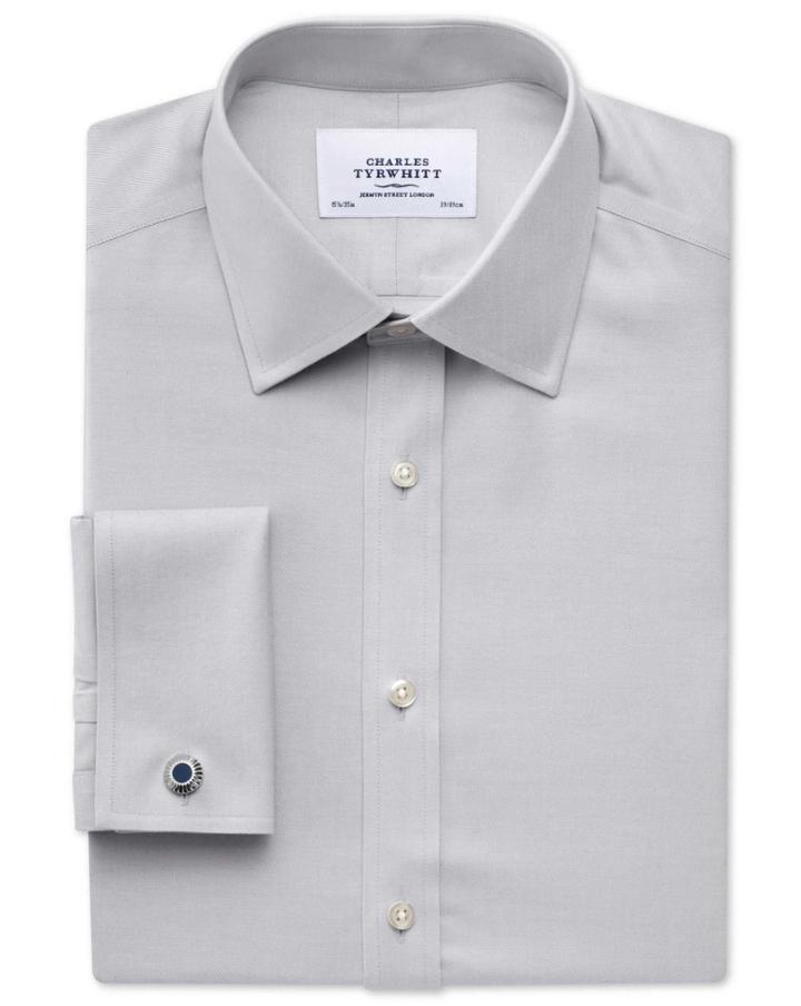 Charles Tyrwhitt Charles Tyrwhitt Classic Fit Non-iron Twill Grey Cotton Dress Shirt Size 15/33