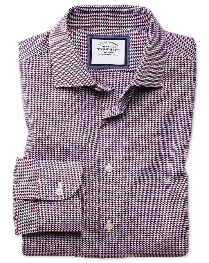 Charles Tyrwhitt Classic Fit Semi-spread Collar Business Casual Non-iron Red Multi Dogtooth Cotton Dress Shirt Single Cuff Size 15/35 By Charles Tyrwhitt