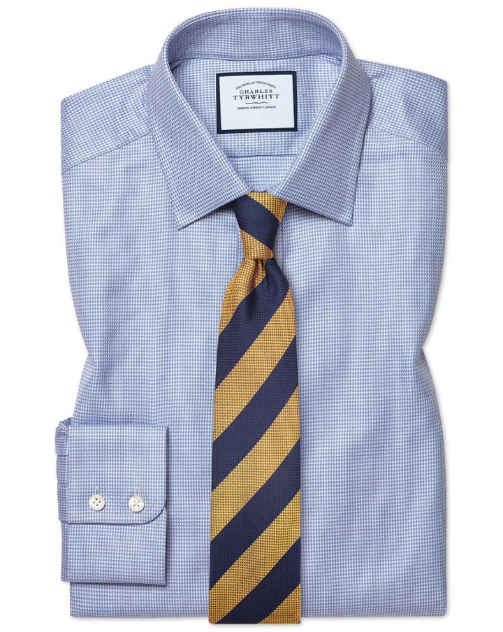  Classic Fit Egyptian Cotton Chevron Sky Blue Dress Shirt Single Cuff Size 15/33 By Charles Tyrwhitt