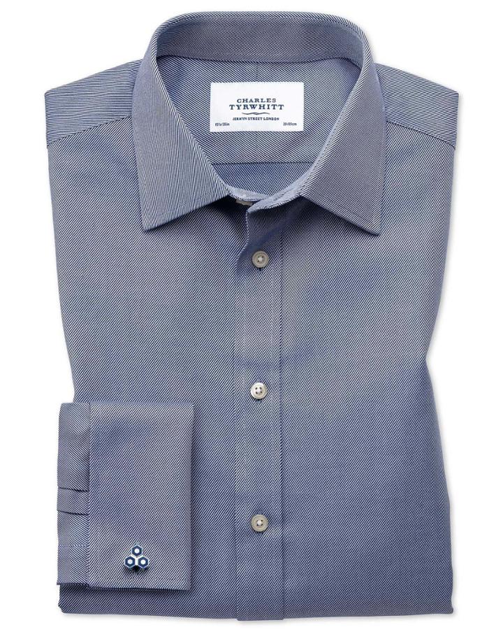 Charles Tyrwhitt Classic Fit Egyptian Cotton Cavalry Twill Navy Blue Dress Casual Shirt Single Cuff Size 15/33 By Charles Tyrwhitt