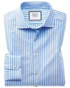 Super Slim Fit Business Casual Leno Texture Stripe Sky Blue And White Cotton Dress Shirt Single Cuff Size 14/33 By Charles Tyrwhitt
