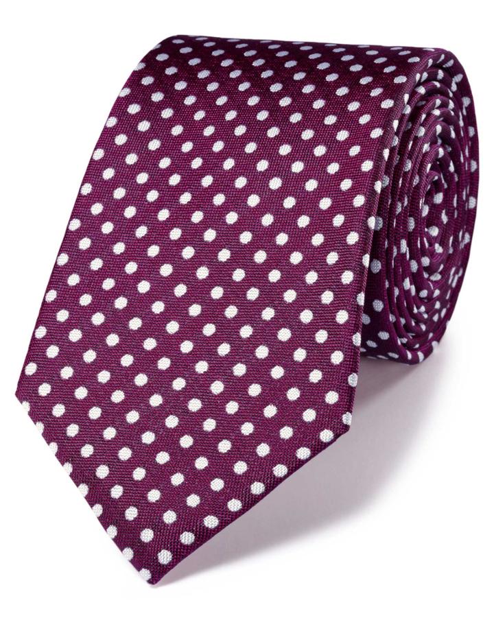 Charles Tyrwhitt Charles Tyrwhitt Magenta And White Silk Classic Oxford Spot Tie