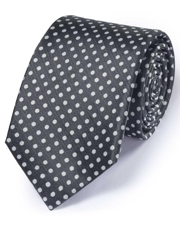 Charles Tyrwhitt Pewter Silk Classic Oxford Spot Tie By Charles Tyrwhitt