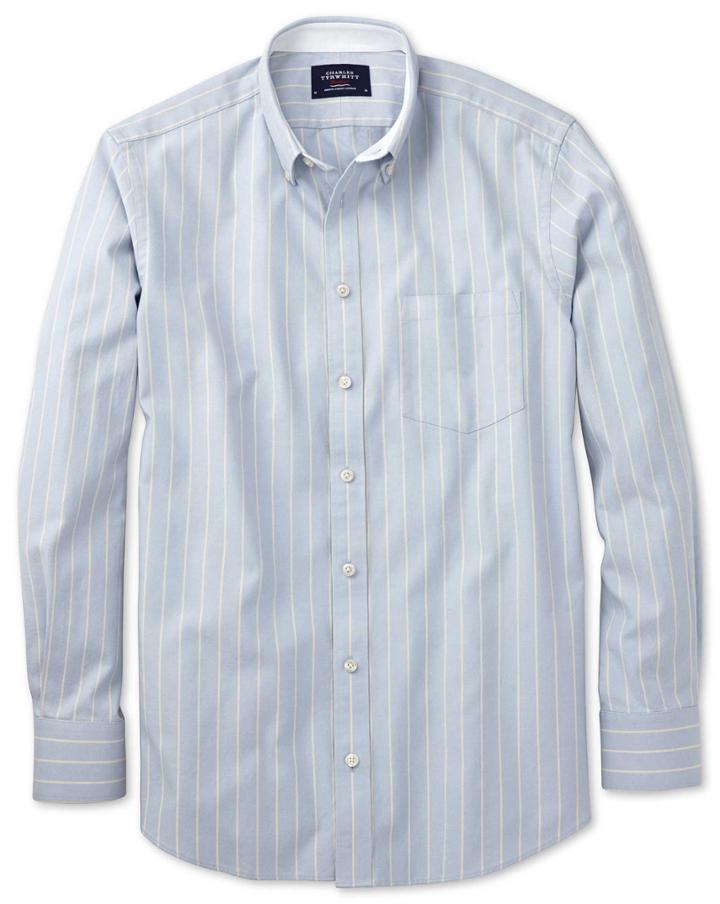 Charles Tyrwhitt Extra Slim Fit Sky Blue Stripe Washed Oxford Cotton Casual Shirt Single Cuff Size Large By Charles Tyrwhitt