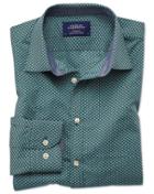 Charles Tyrwhitt Extra Slim Fit Dark Green Spot Print Cotton Casual Shirt Single Cuff Size Large By Charles Tyrwhitt
