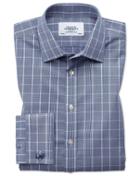 Charles Tyrwhitt Classic Fit Non-iron Prince Of Wales Navy Blue And White Cotton Dress Shirt Single Cuff Size 15.5/33 By Charles Tyrwhitt