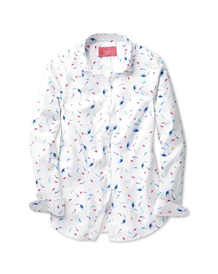 Charles Tyrwhitt Charles Tyrwhitt Women's Semi-fitted Watercolor Feather Print Shirt