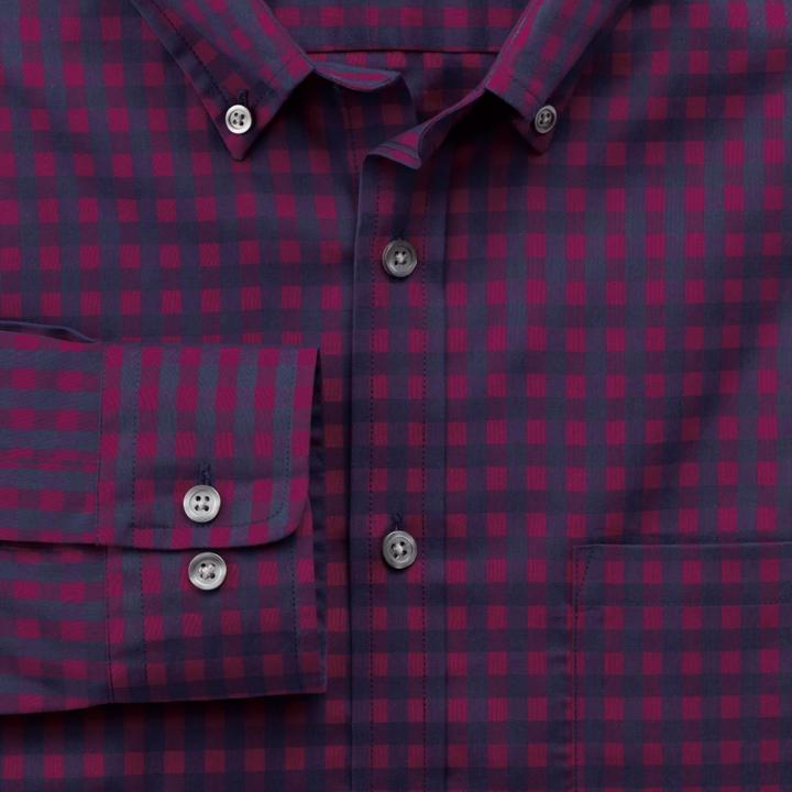 Charles Tyrwhitt Charles Tyrwhitt Slim Fit Non-iron Poplin Berry And Navy Gingham Cotton Dress Shirt Size Xs