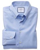  Classic Fit Business Casual Non-iron Sky Blue Check Cotton Dress Shirt Single Cuff Size 15/33 By Charles Tyrwhitt