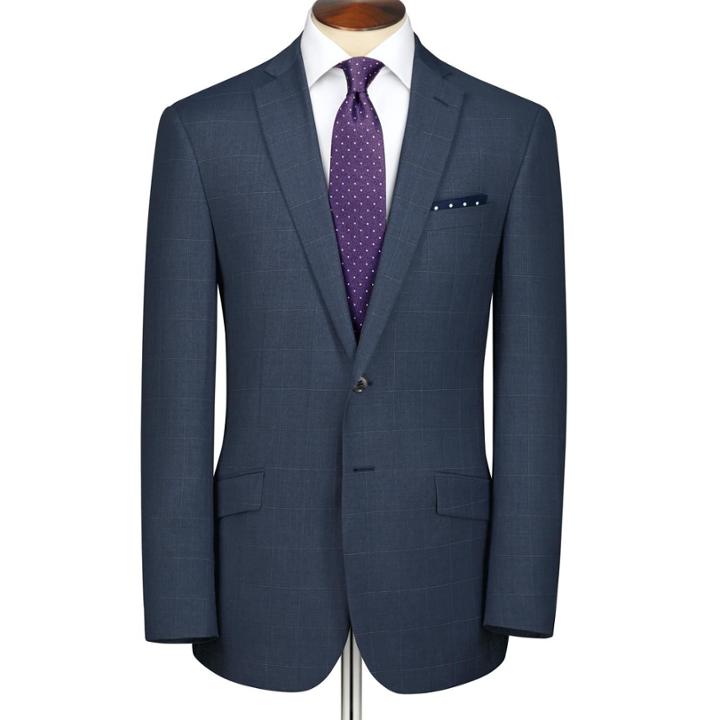 Charles Tyrwhitt Charles Tyrwhitt Airforce Blue Slim Fit Windowpane Sharkskin Business Suit Wool Jacket Size 38