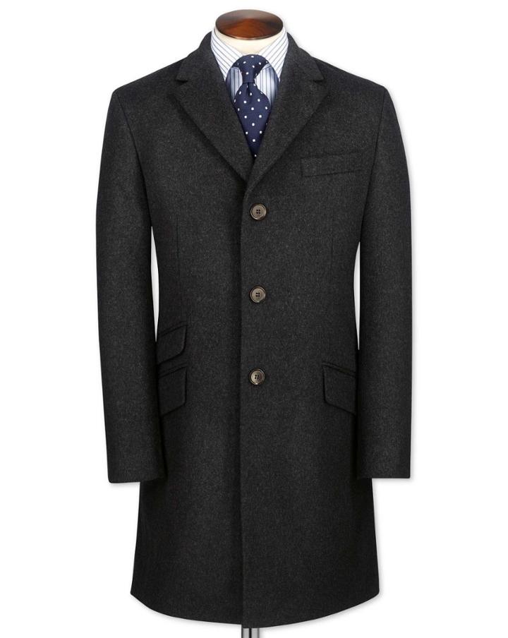 Charles Tyrwhitt Charles Tyrwhitt Charcoal Wool And Cashmere Epsom Overwool/cashmere Coat Size 36