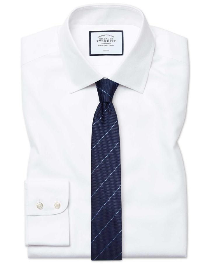  Extra Slim Fit Non-iron White Royal Panama Cotton Dress Shirt French Cuff Size 14.5/33 By Charles Tyrwhitt