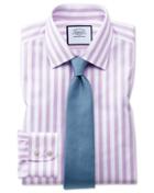  Extra Slim Fit Non-iron Purple Wide Bengal Stripe Cotton Dress Shirt Single Cuff Size 15.5/33 By Charles Tyrwhitt