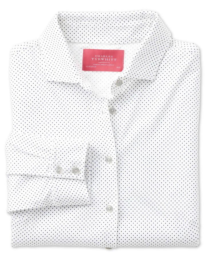 Charles Tyrwhitt Charles Tyrwhitt White Pindot Print Jersey Cotton Shirt Size 10