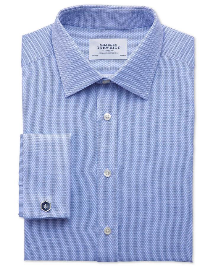  Slim Fit Egyptian Cotton Diamond Texture Mid Blue Dress Shirt French Cuff Size 14.5/33 By Charles Tyrwhitt