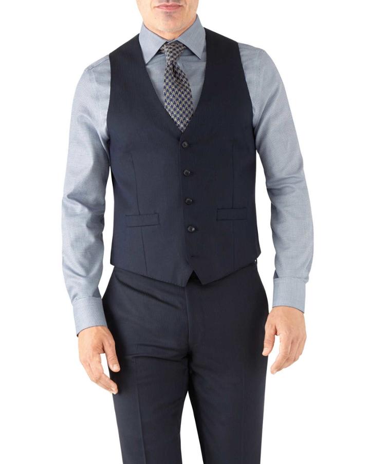 Charles Tyrwhitt Navy Herringbone Adjustable Fit Italian Suit Wool Vest Size W38 By Charles Tyrwhitt