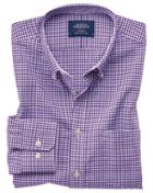  Slim Fit Button-down Non-iron Oxford Gingham Purple Cotton Casual Shirt Single Cuff Size Xl By Charles Tyrwhitt