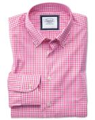  Slim Fit Button-down Business Casual Non-iron Pink Cotton Dress Shirt Single Cuff Size 15/34 By Charles Tyrwhitt