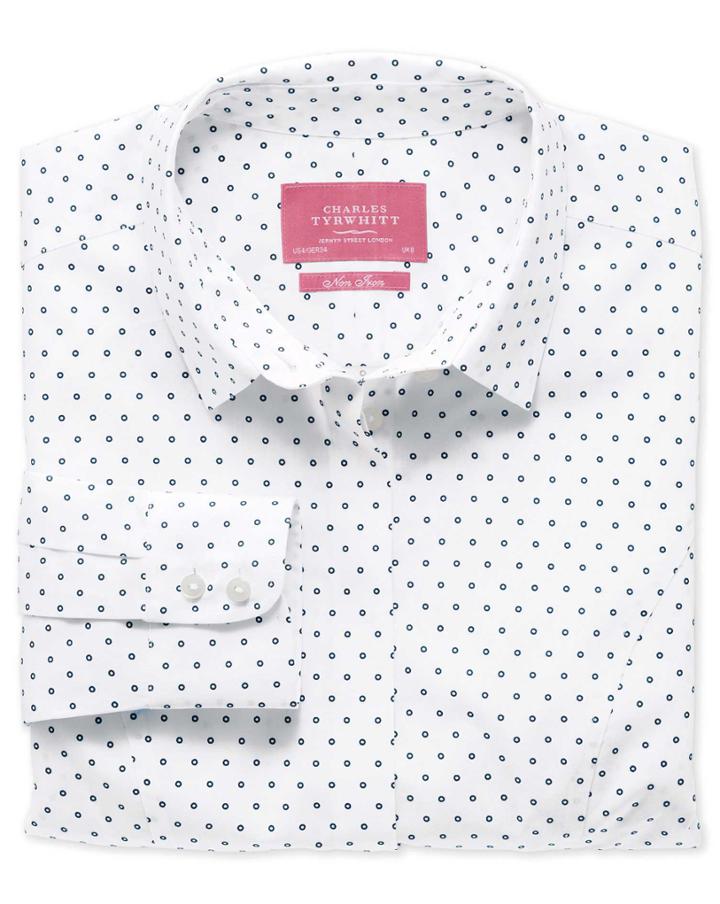 Charles Tyrwhitt Charles Tyrwhitt Women's Semi-fitted Non-iron Cotton Circle Print White And Navy Shirt