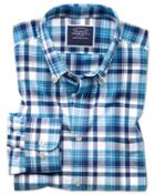  Slim Fit Poplin Navy Multi Cotton Casual Shirt Single Cuff Size Xs By Charles Tyrwhitt