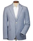  Classic Fit Blue Striped Cotton Seersucker Cotton Jacket Size 38 By Charles Tyrwhitt