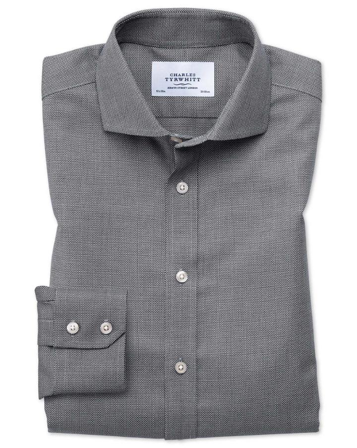 Charles Tyrwhitt Extra Slim Fit Spread Collar Non-iron Textured Black And White Cotton Dress Casual Shirt Single Cuff Size 14.5/32 By Charles Tyrwhitt