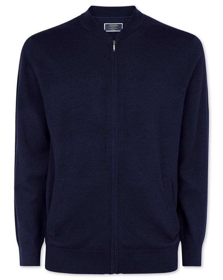  Navy Merino Zip Through Bomber Size Large By Charles Tyrwhitt