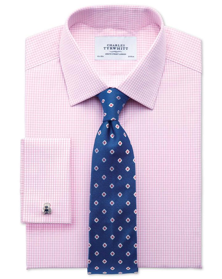 Charles Tyrwhitt Charles Tyrwhitt Slim Fit Small Gingham Light Pink Cotton Dress Shirt Size 14.5/32