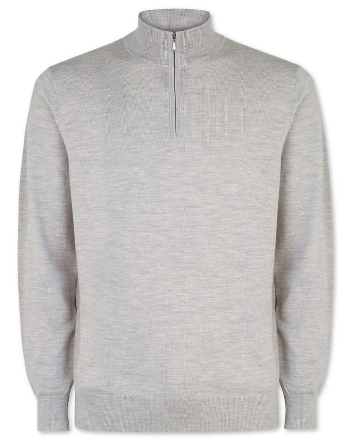 Silver Merino Zip Neck 100percent Merino Wool Sweater Size Large By Charles Tyrwhitt