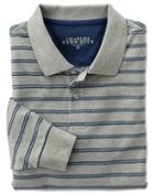 Charles Tyrwhitt Charles Tyrwhitt Classic Fit Grey And Sky Striped Pique Long Sleeve Polo Shirt
