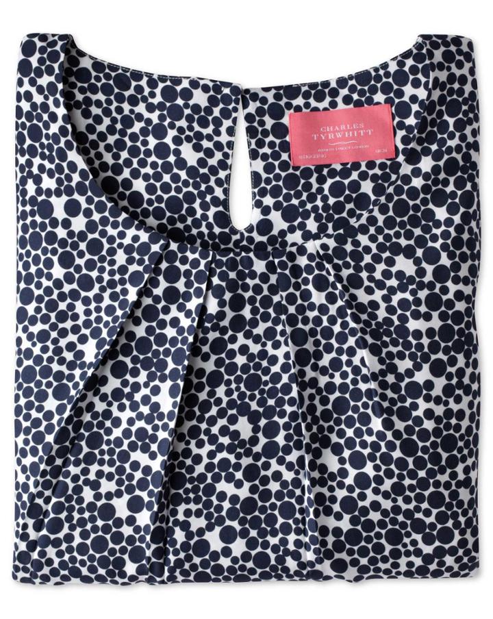 Charles Tyrwhitt Charles Tyrwhitt Women's Semi Fitted Navy And White Random Spot Silk Mix Shell Top Size 6