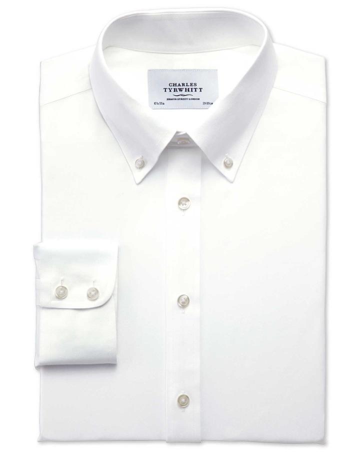 Charles Tyrwhitt Charles Tyrwhitt Extra Slim Fit Button Down Collar Non-iron Twill White Cotton Dress Shirt Size 14.5/32