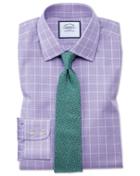  Slim Fit Non-iron Prince Of Wales Lilac Cotton Dress Shirt French Cuff Size 16/35 By Charles Tyrwhitt